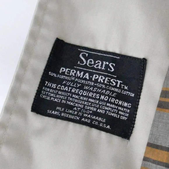 Vintage Sears "Perma-Prest" Tan with Checker  Liner made in U.S.A. - Picture 14 of 14